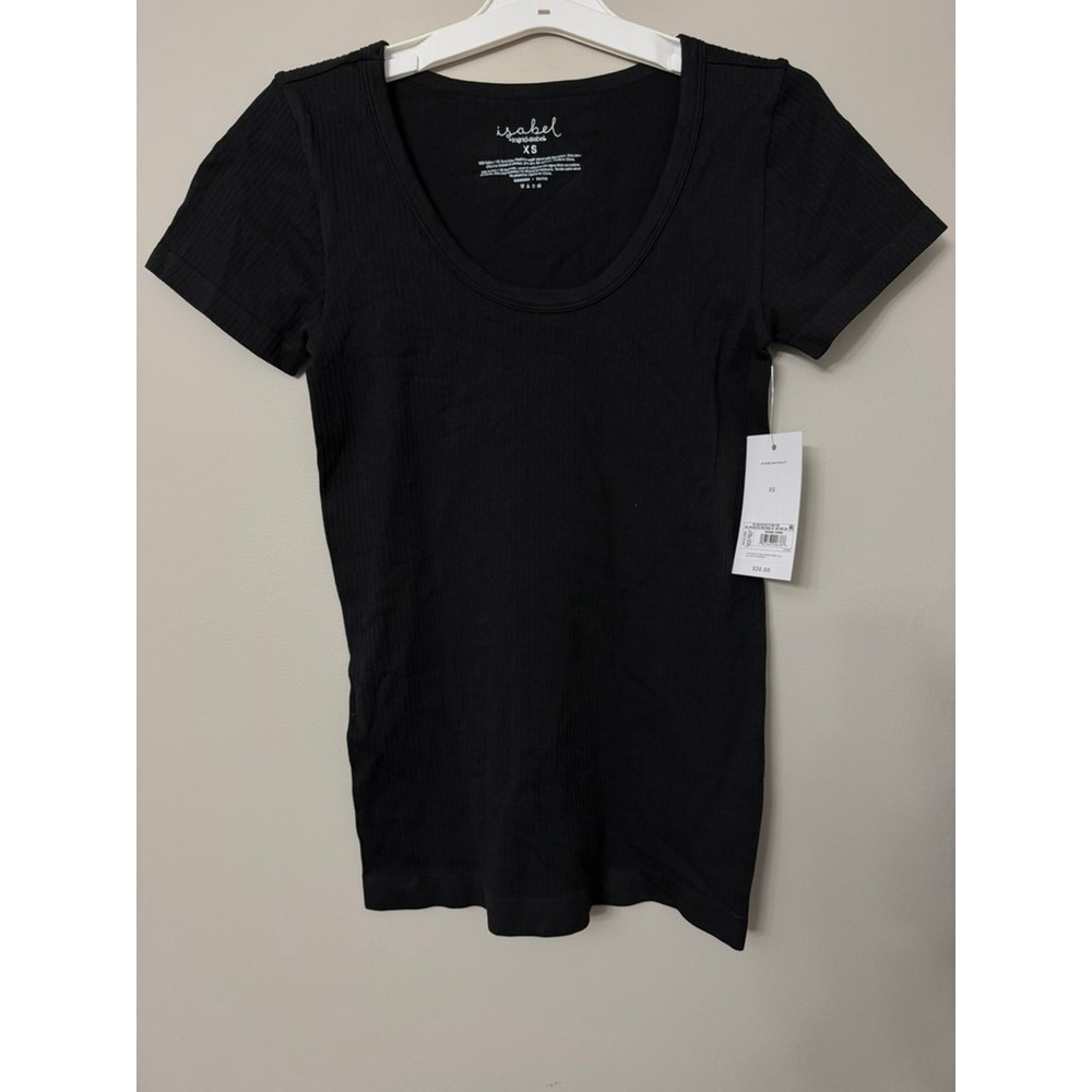 Isabel Maternity Scoop Neck Top Womens XS Black Ribbed Seamless NWT